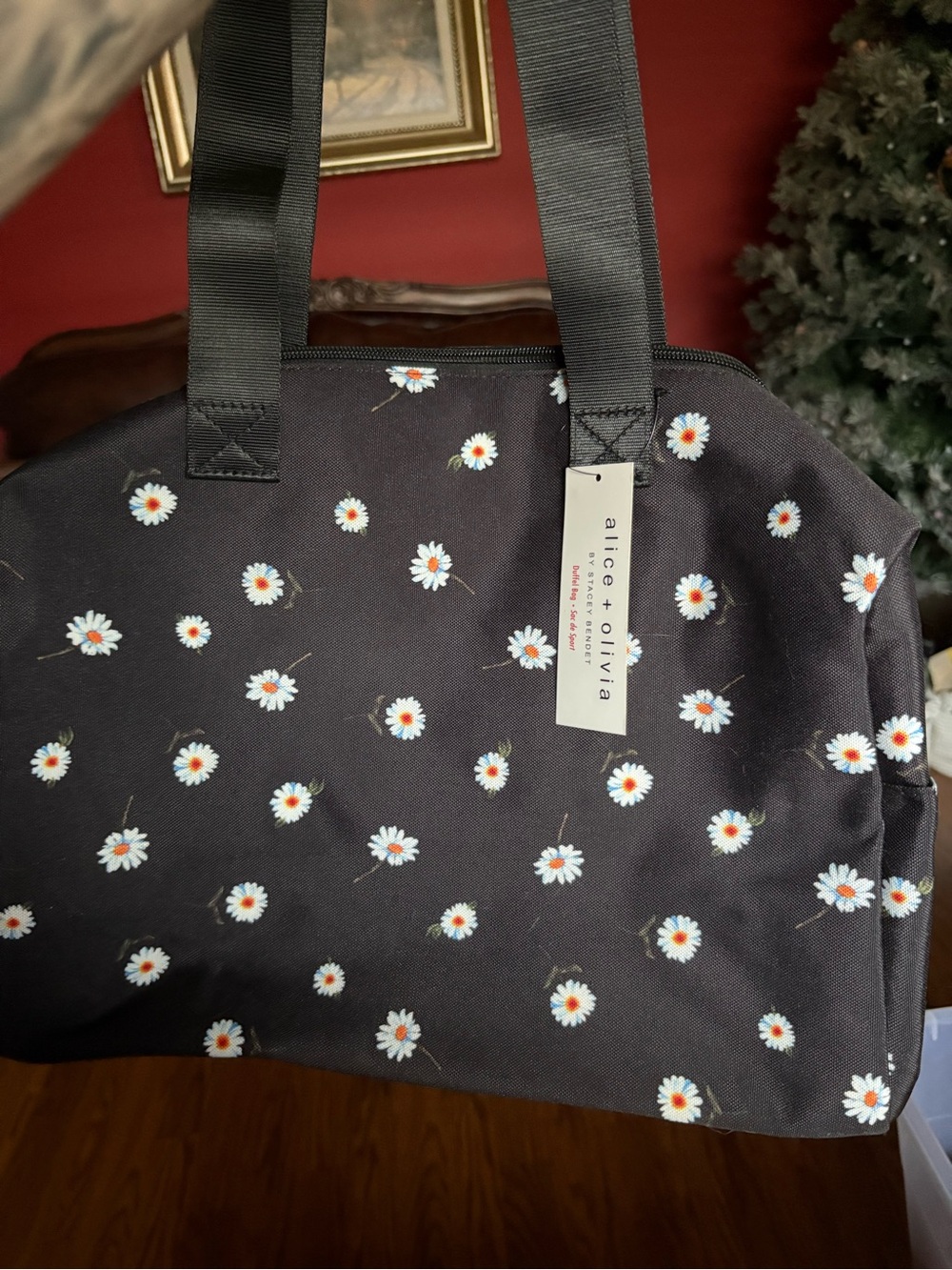 Alice + Olivia Daisy Print Weekender Tote Bag NWT Black Floral Travel Bag